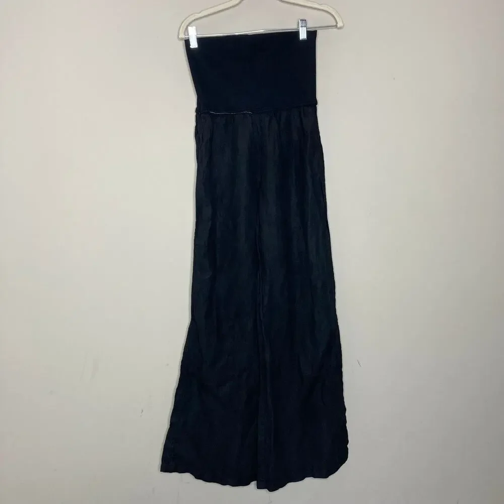 Bella Dahl Summer 100% Linen Roll Over Pants Palazzo Wide Leg Black Womens Sz M - Picture 15 of 16